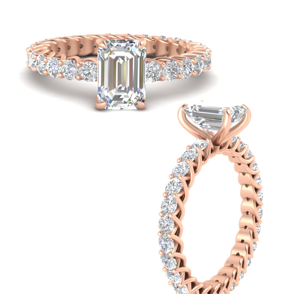3 Carat Emerald Cut Diamond Trellis Eternity Ring with 14K Rose Gold White Diamond