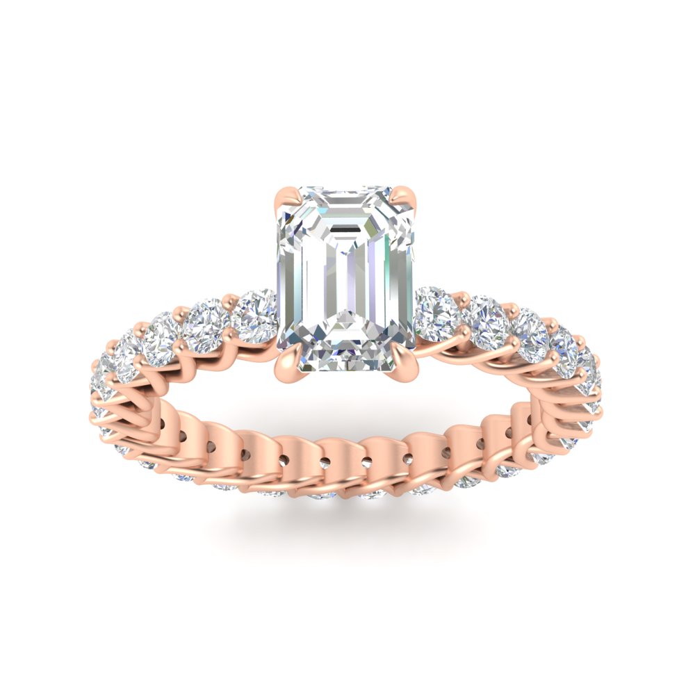 3 Carat Emerald Cut Diamond Trellis Eternity Ring with 14K Rose Gold White Diamond