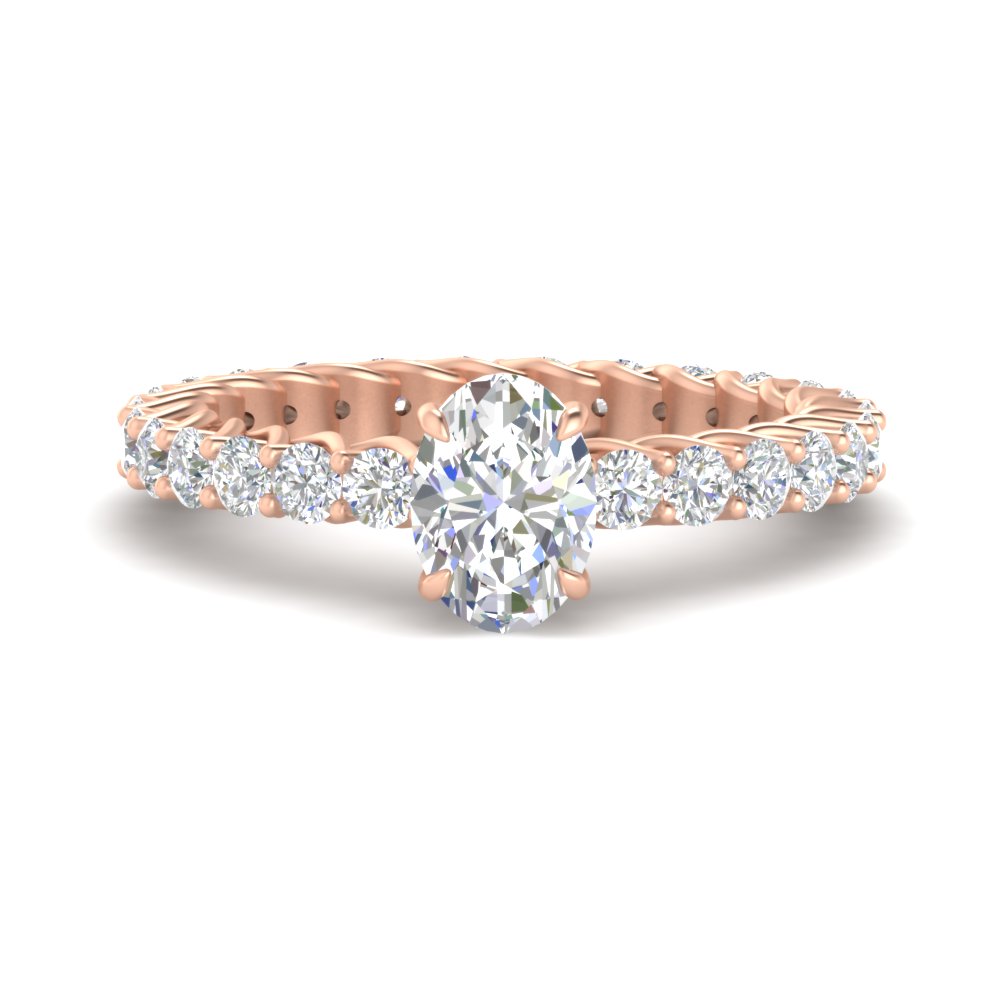 3 Carat Oval Diamond Wedding Ring with 14K Rose Gold White Diamond