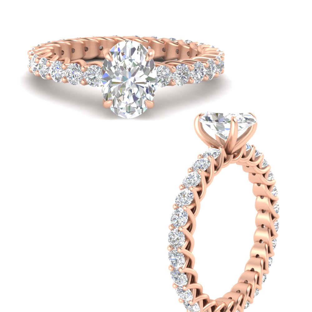 3 Carat Oval Diamond Wedding Ring with 14K Rose Gold White Diamond