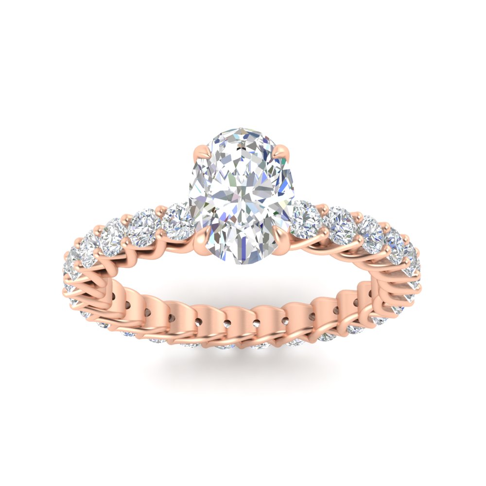 3 Carat Oval Diamond Wedding Ring with 14K Rose Gold White Diamond