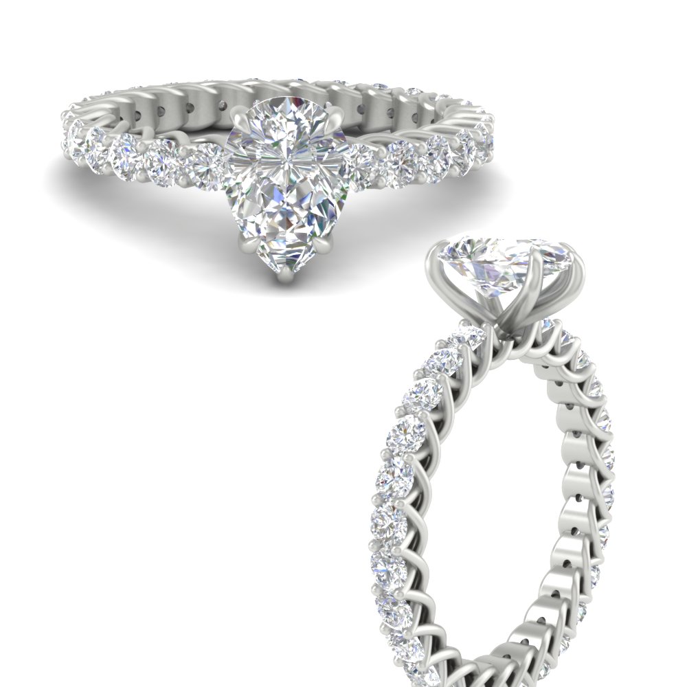 3 Carat Pear Diamond Trellis Wedding Ring with 14K White Gold White Diamond