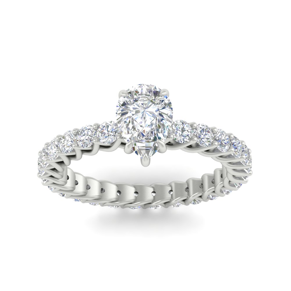 3 Carat Pear Diamond Trellis Wedding Ring with 14K White Gold White Diamond