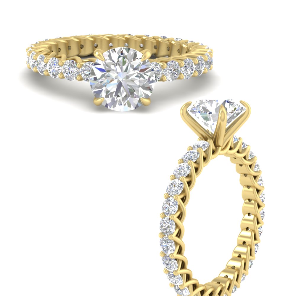 3 Ct. Round Cut Diamond Trellis Engagement Ring with 14K Yellow Gold White Diamond