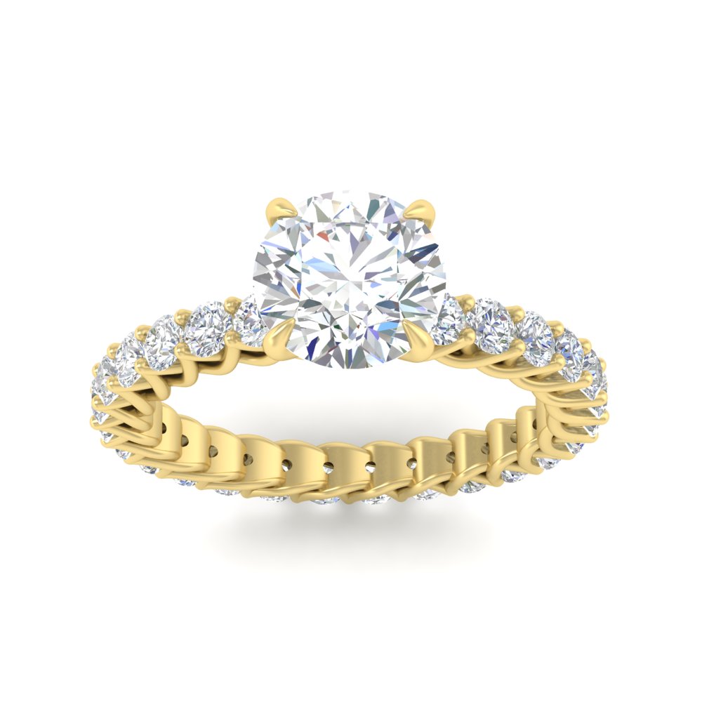 3 Ct. Round Cut Diamond Trellis Engagement Ring with 14K Yellow Gold White Diamond