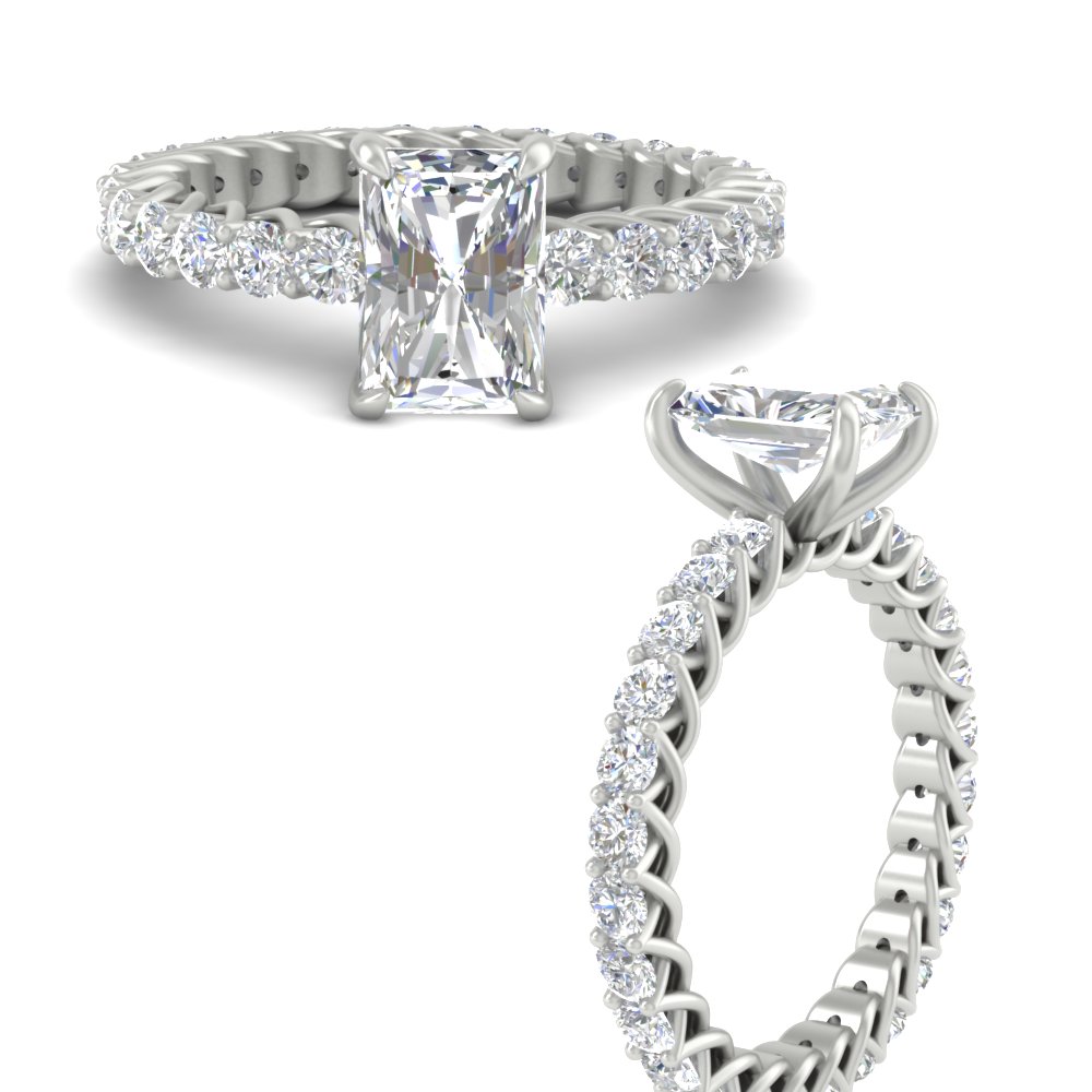 3.50 Ct Radiant Cut Diamond Intertwined Ring with 14K White Gold White Diamond