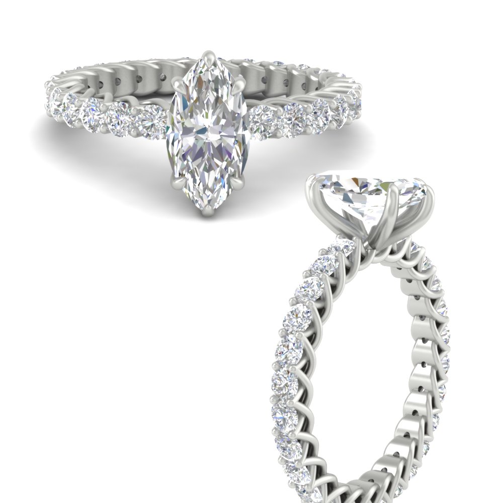 3.50 Ct. Marquise Diamond Unique Engagement Ring with 14K White Gold White Diamond