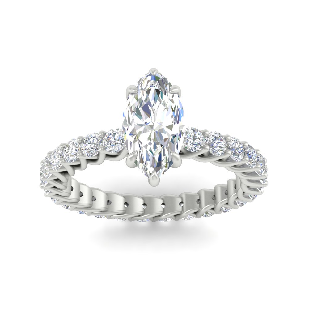 3.50 Ct. Marquise Diamond Unique Engagement Ring with 14K White Gold White Diamond