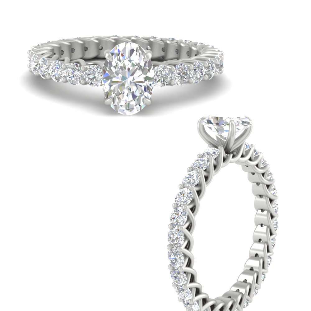 Adorable 2 Carat Oval Shaped Diamond Ring with 14K White Gold White Diamond