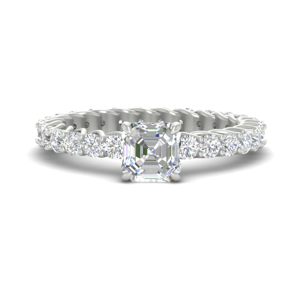 Asscher Cut Diamond 2 Carat Wedding Ring with 14K White Gold White Diamond