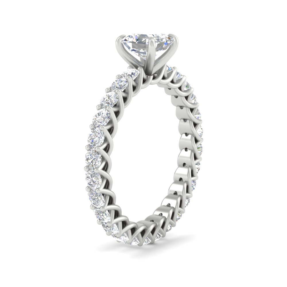Asscher Cut Diamond 2 Carat Wedding Ring with 14K White Gold White Diamond