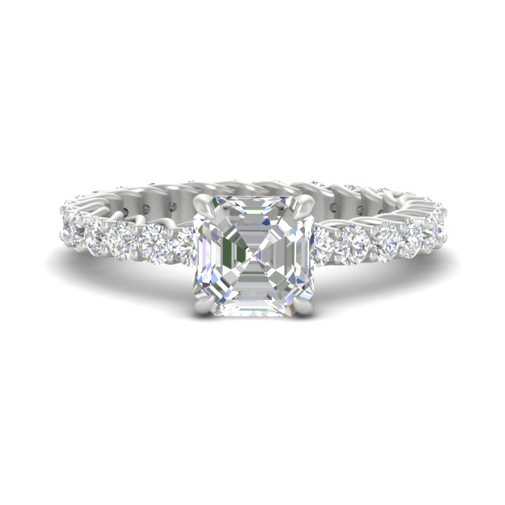 Asscher Cut Diamond Luxury Engagement Ring with 14K White Gold White Diamond