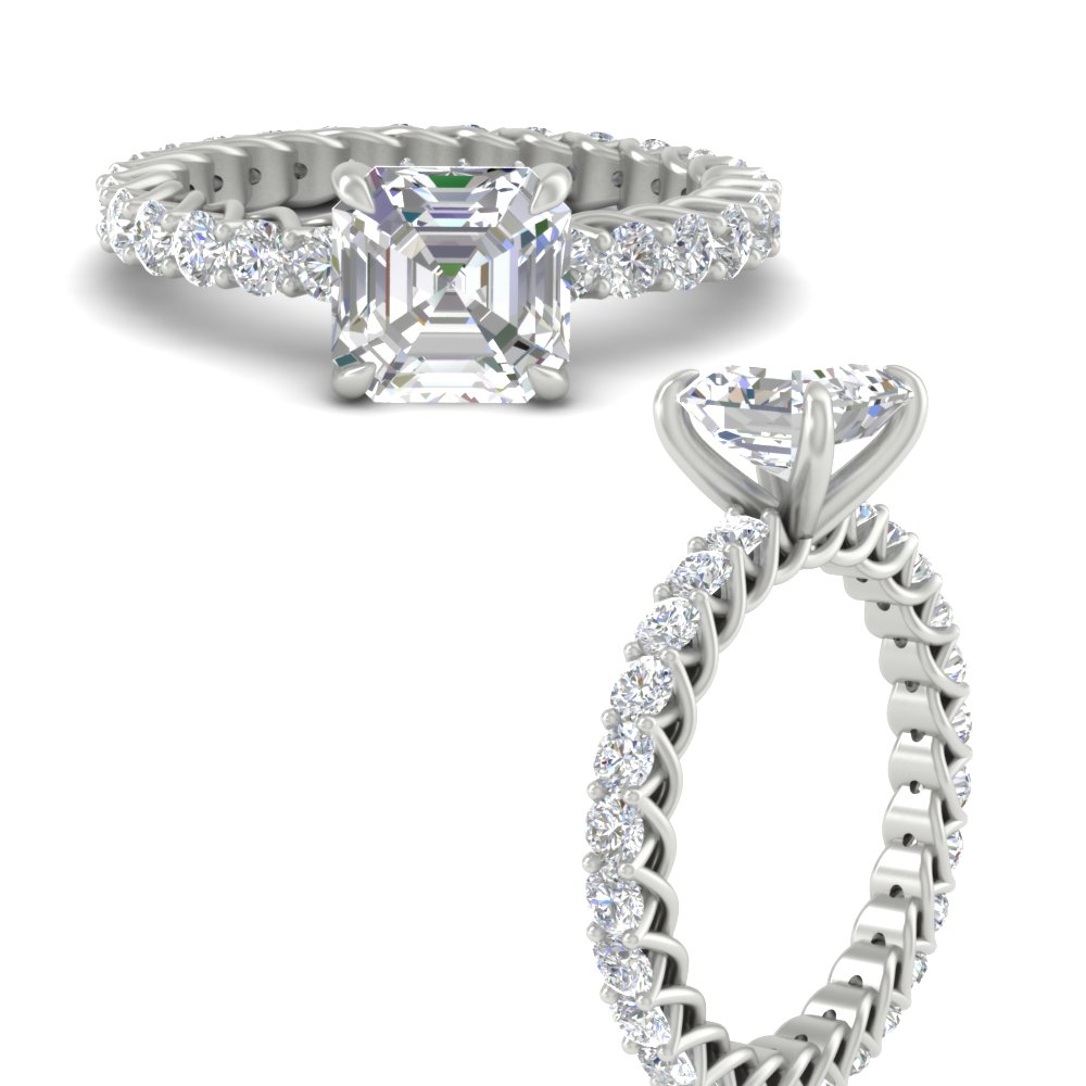 Asscher Cut Diamond Luxury Engagement Ring with 14K White Gold White Diamond
