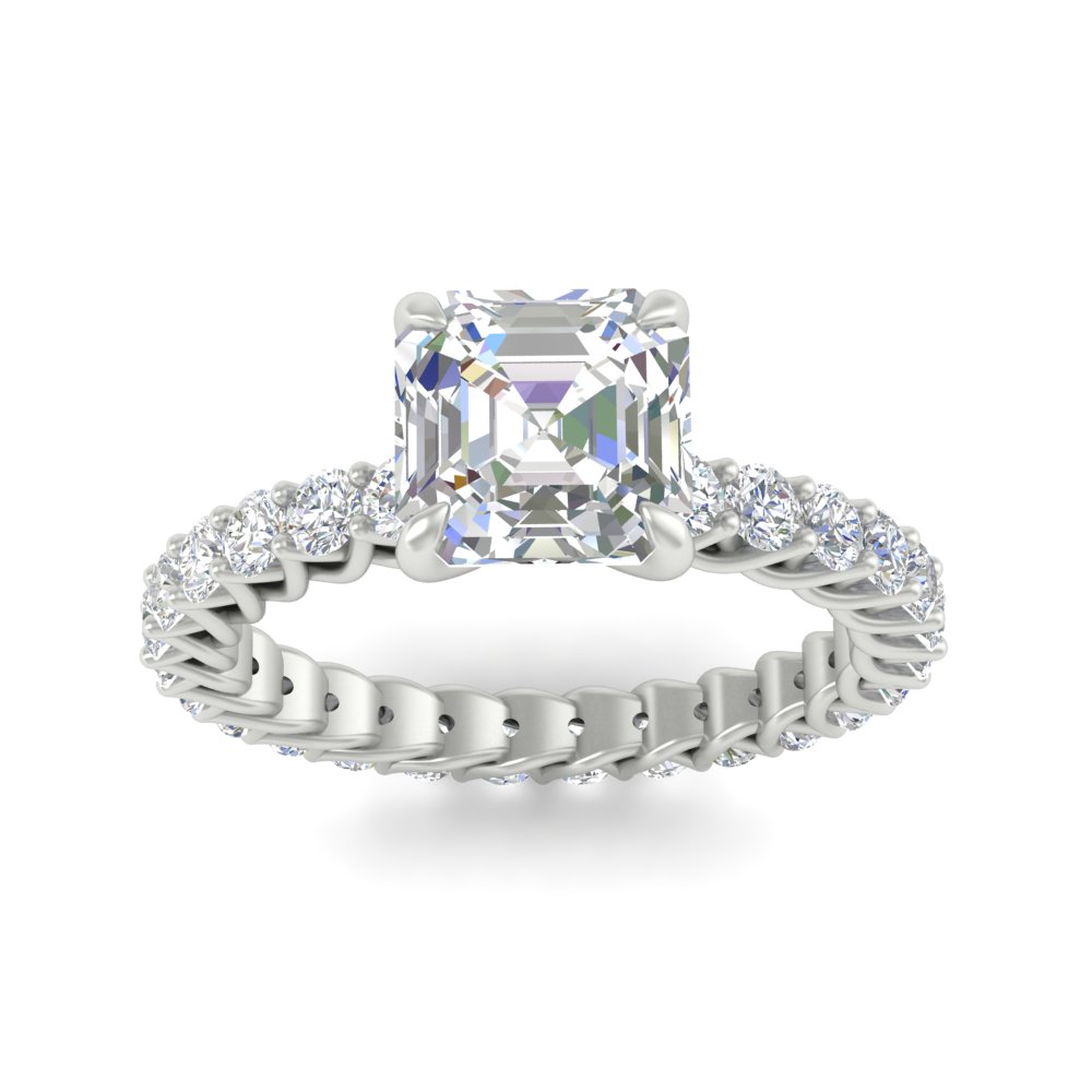 Asscher Cut Diamond Luxury Engagement Ring with 14K White Gold White Diamond