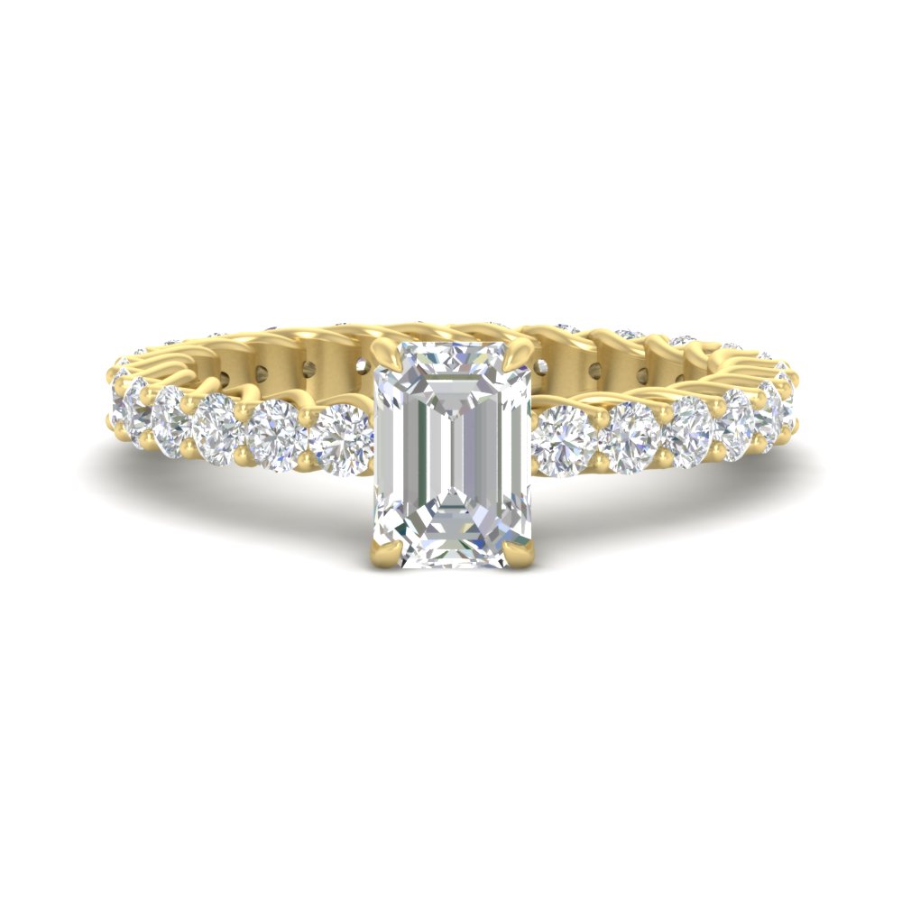 Beautiful Emerald Diamond U Prong Ring with 14K Yellow Gold White Diamond