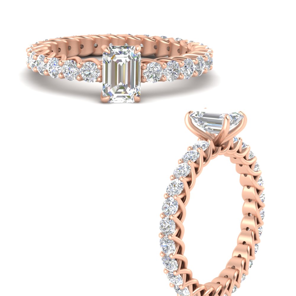 Classic Emerald Cut Diamond 1.50 Ct. Engagement Ring with 14K Rose Gold White Diamond