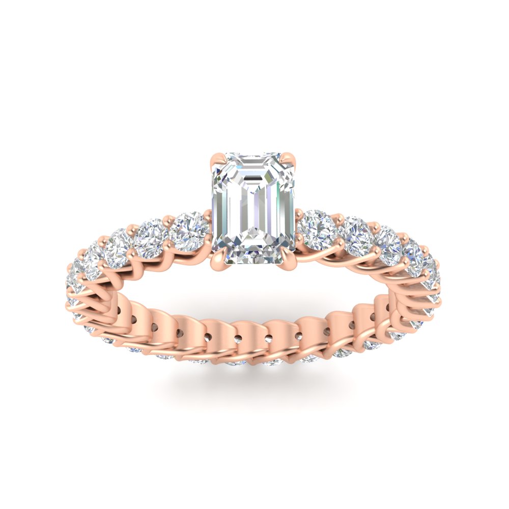 Classic Emerald Cut Diamond 1.50 Ct. Engagement Ring with 14K Rose Gold White Diamond
