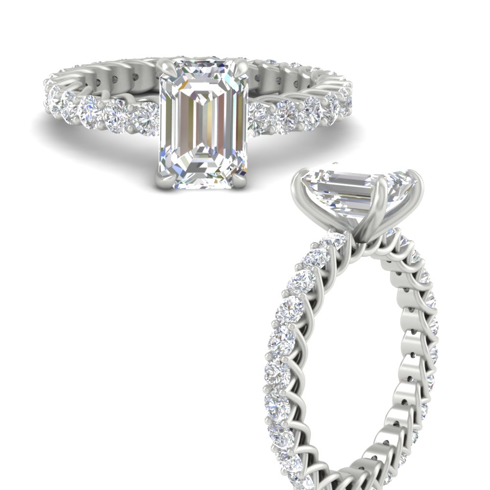 Emerald Cut Diamond 3.50 Ct. Elegant Ring with 14K White Gold White Diamond