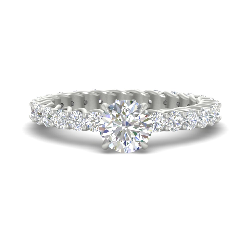 Full Trellis 2 Ct. Round Cut Diamond Ring with 14K White Gold White Diamond
