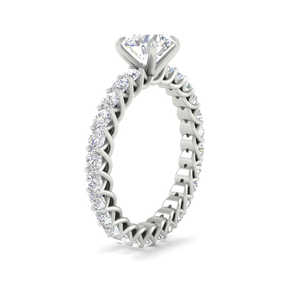 Full Trellis 2 Ct. Round Cut Diamond Ring with 14K White Gold White Diamond