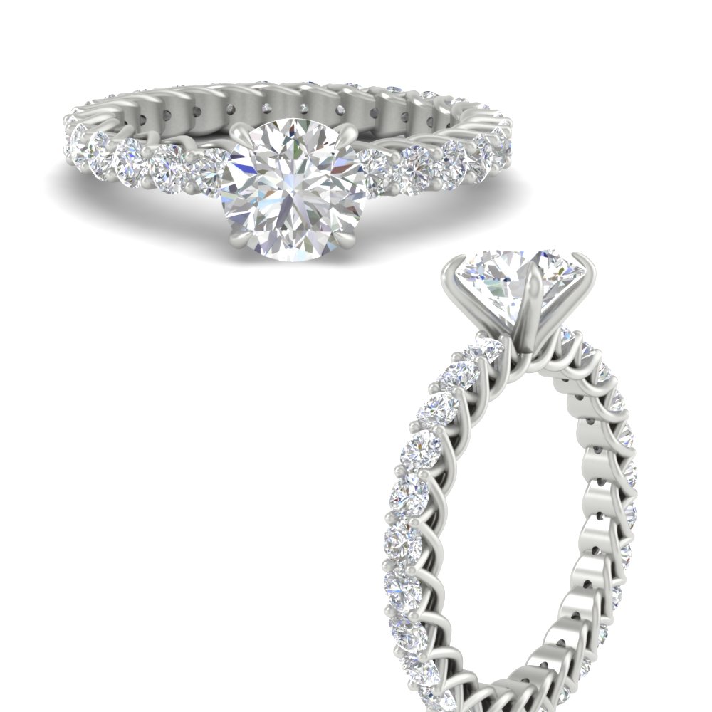 Full Trellis 2 Ct. Round Cut Diamond Ring with 14K White Gold White Diamond