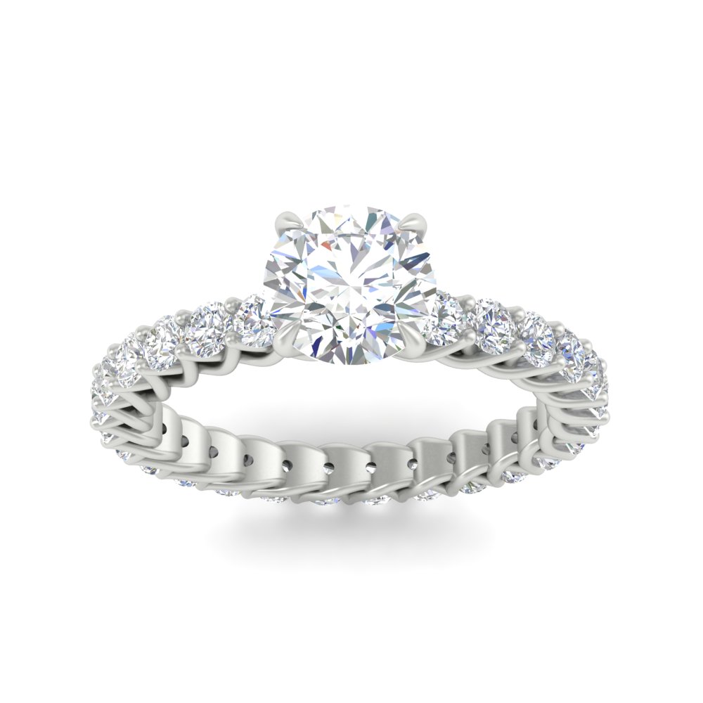Full Trellis 2 Ct. Round Cut Diamond Ring with 14K White Gold White Diamond