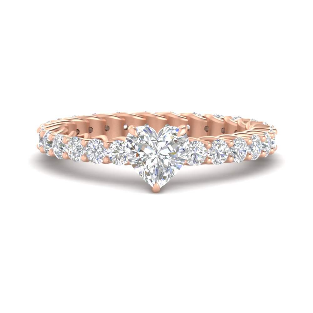 Heart Shaped Diamond Trellis Wedding Ring with 14K Rose Gold White Diamond