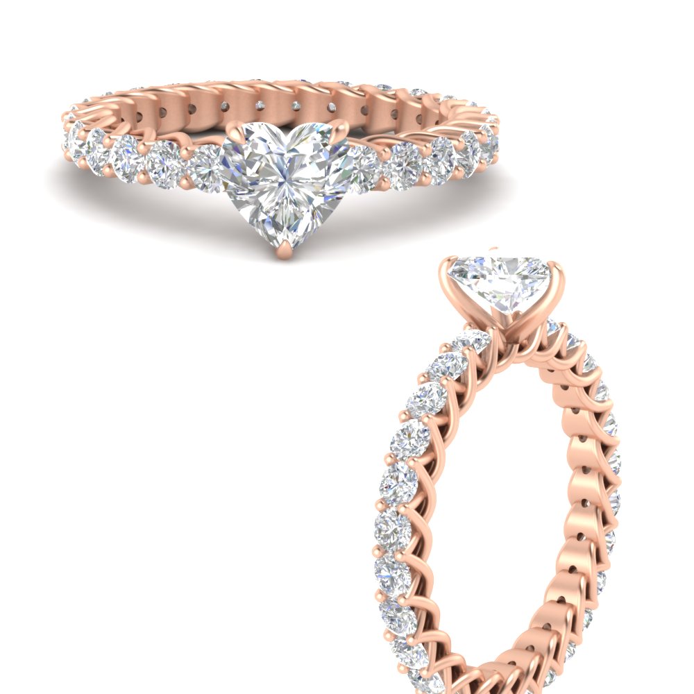 Heart Shaped Diamond Trellis Wedding Ring with 14K Rose Gold White Diamond