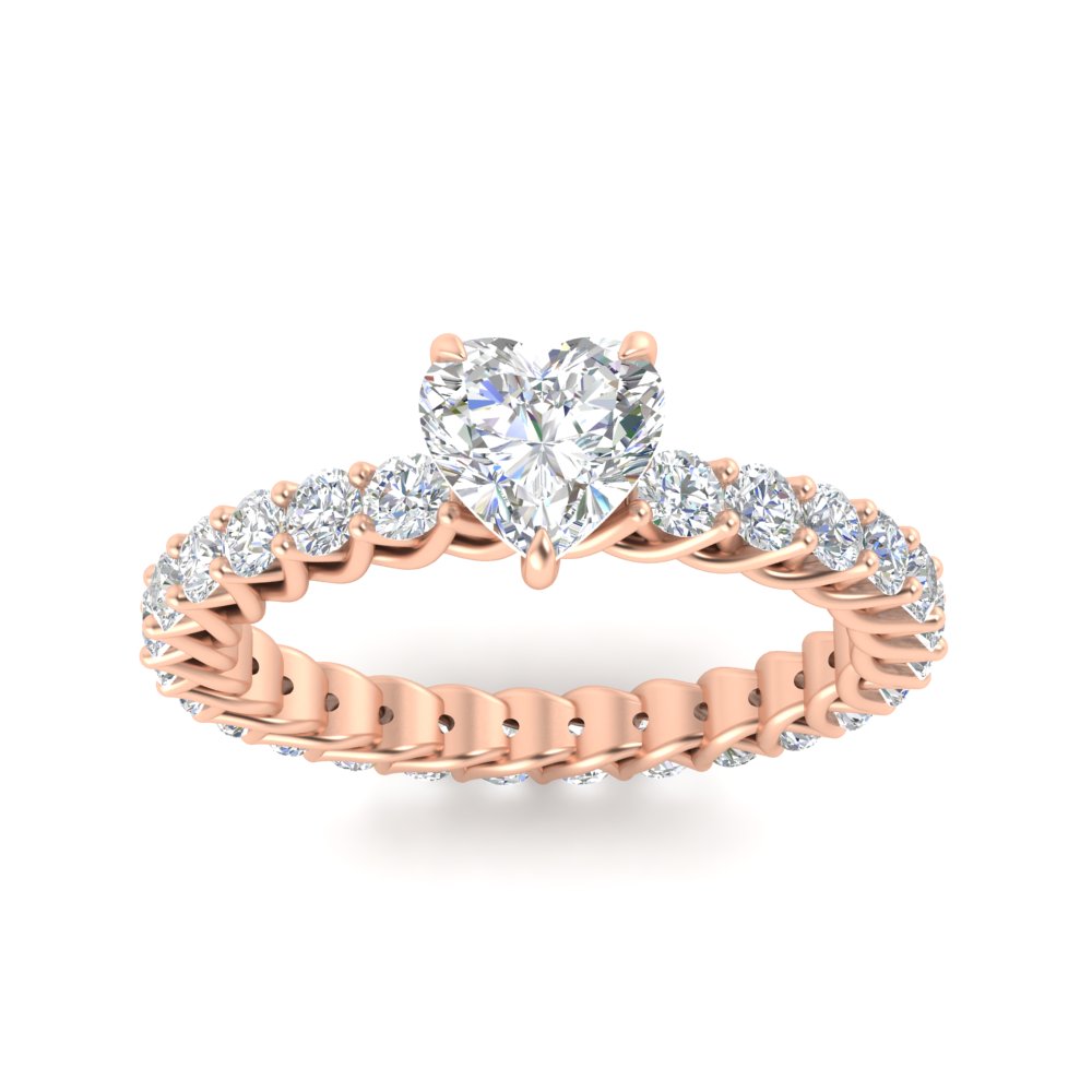Heart Shaped Diamond Trellis Wedding Ring with 14K Rose Gold White Diamond