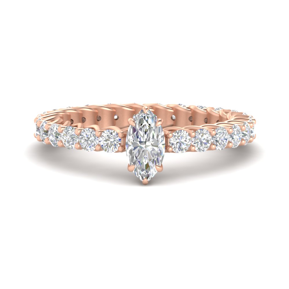 Marquise Cut Classic Diamond Ring with 14K Rose Gold White Diamond