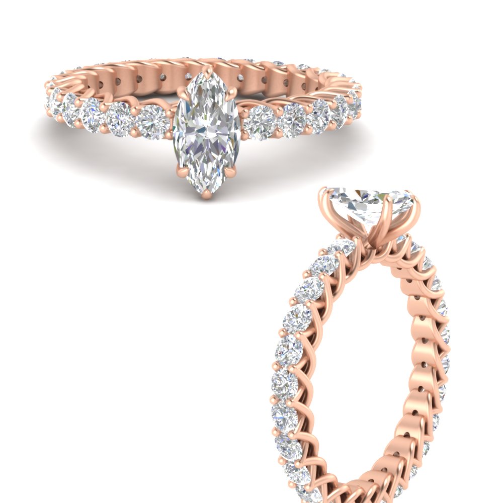 Marquise Cut Classic Diamond Ring with 14K Rose Gold White Diamond