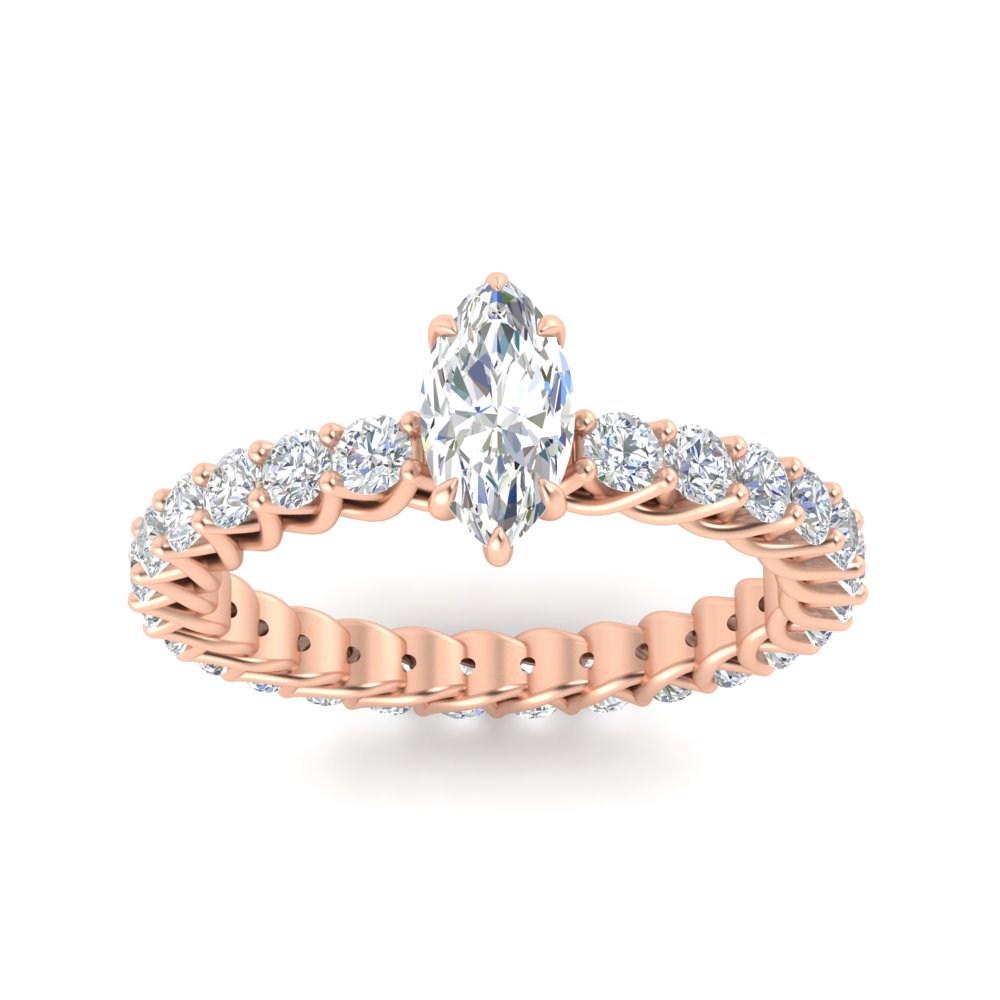 Marquise Cut Classic Diamond Ring with 14K Rose Gold White Diamond