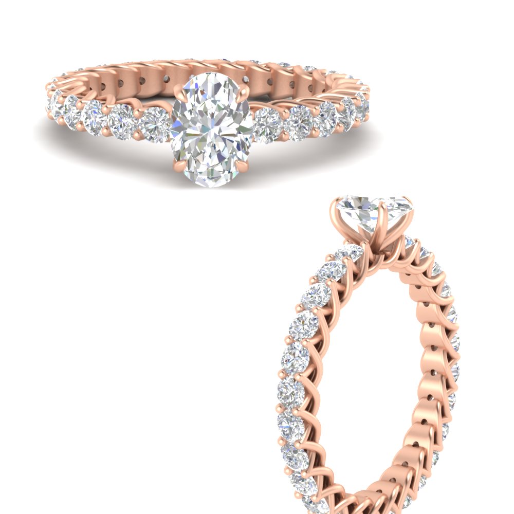 Oval Shaped Full Trellis Eternity Ring with 14K Rose Gold White Diamond