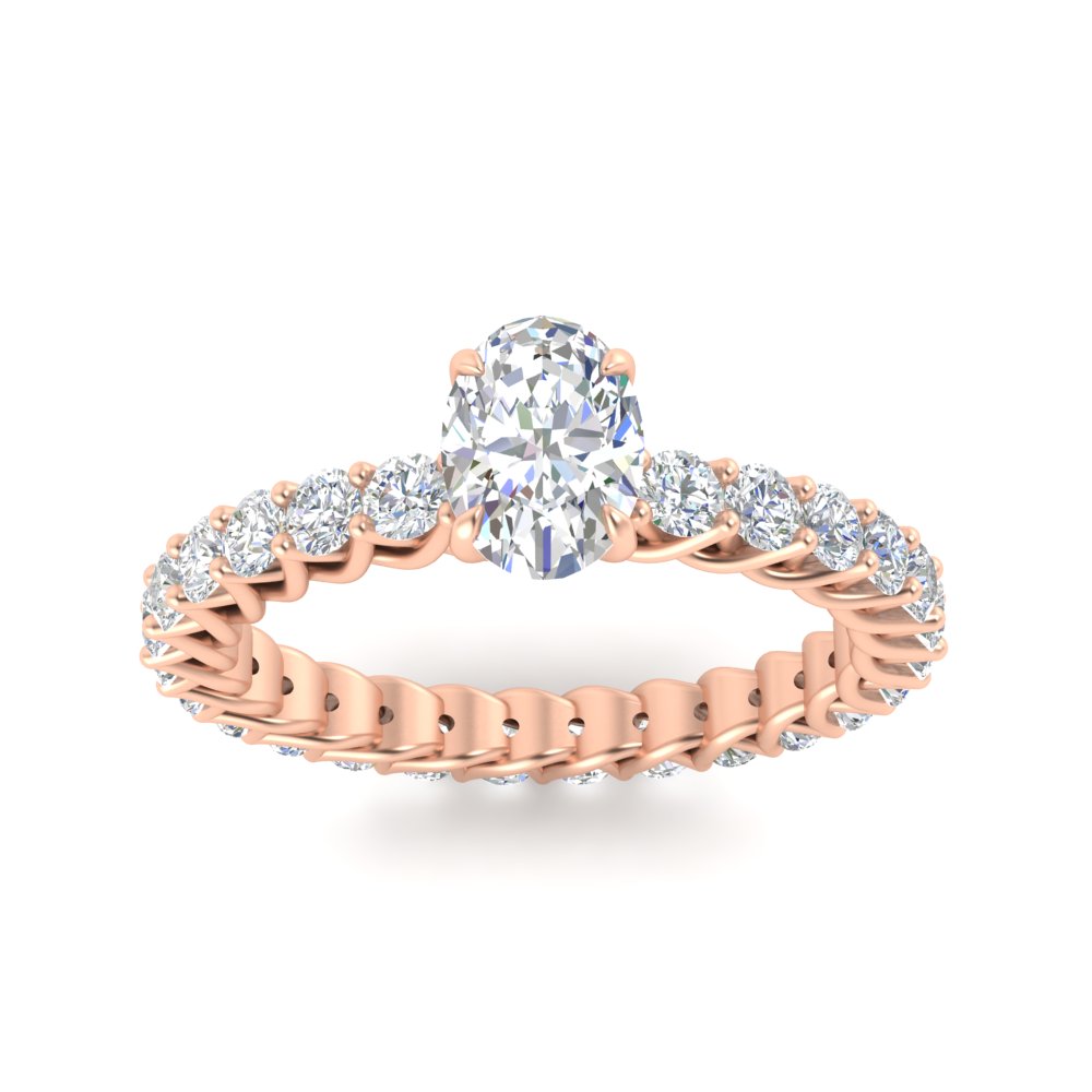 Oval Shaped Full Trellis Eternity Ring with 14K Rose Gold White Diamond