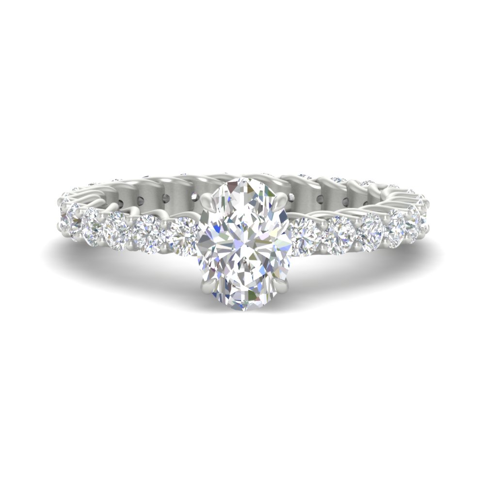 Oval Shaped Diamond 3.50 Ct. Trellis Ring with 14K White Gold White Diamond