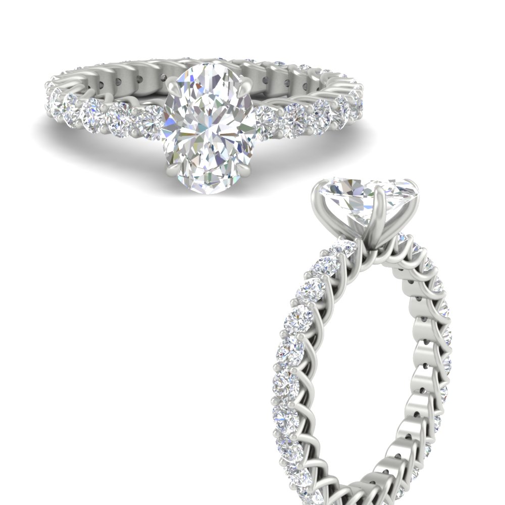 Oval Shaped Diamond 3.50 Ct. Trellis Ring with 14K White Gold White Diamond