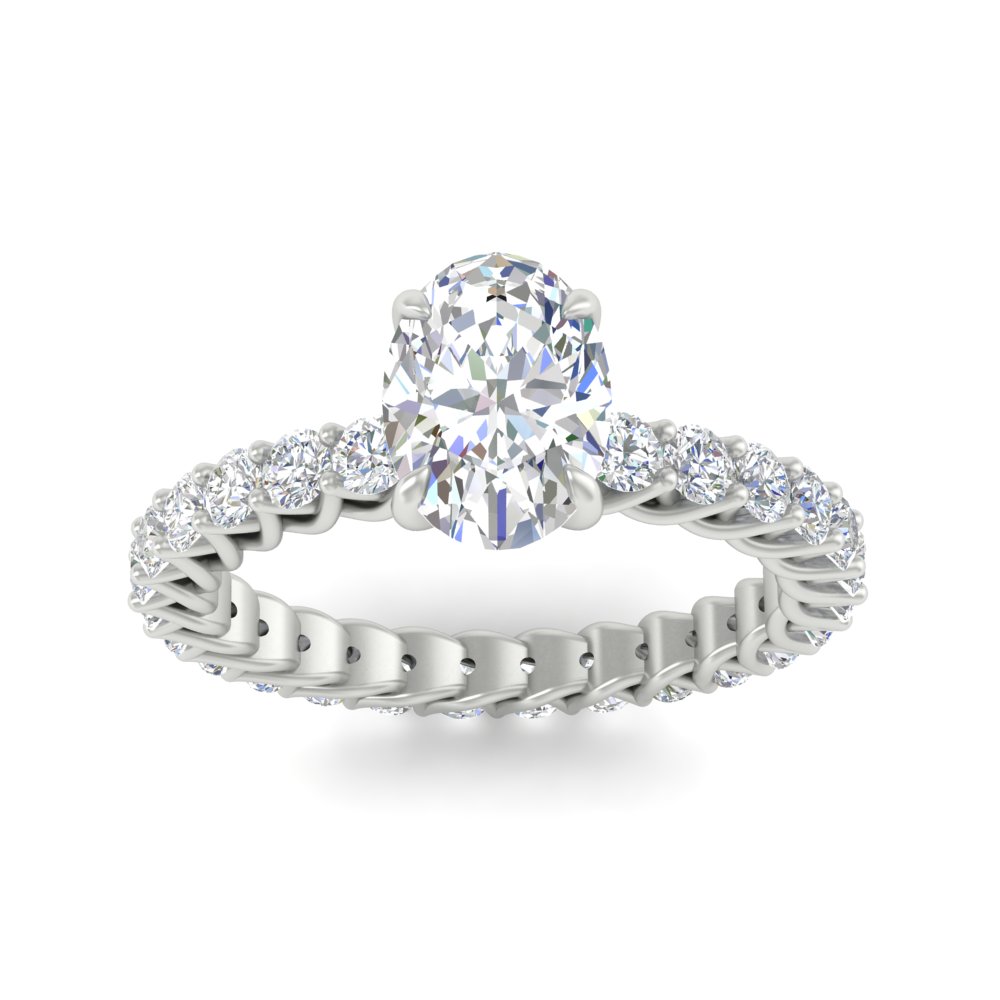 Oval Shaped Diamond 3.50 Ct. Trellis Ring with 14K White Gold White Diamond