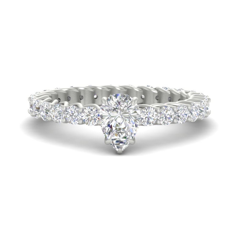 Pear Shaped Diamond Beautiful Engagement Ring with 14K White Gold White Diamond