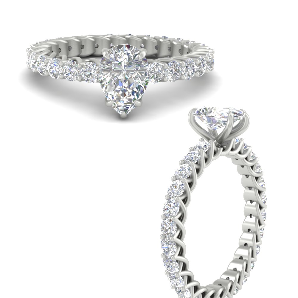 Pear Shaped Diamond Beautiful Engagement Ring with 14K White Gold White Diamond