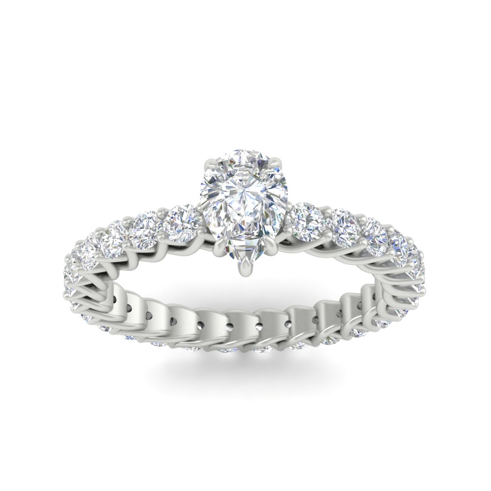 Pear Shaped Diamond Beautiful Engagement Ring with 14K White Gold White Diamond