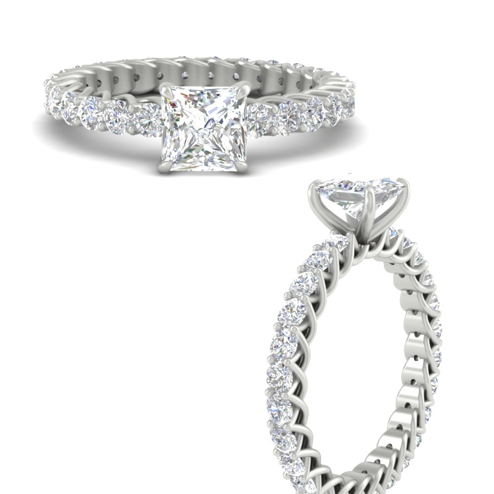 Perfect Fit Princess Cut Diamond Trellis Ring with 14K White Gold White Diamond