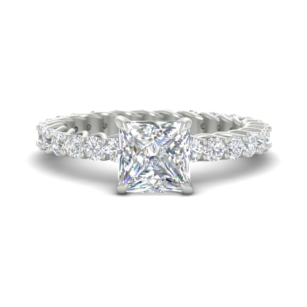Princess Cut Diamond Luxury Engagement Ring with 14K White Gold White Diamond