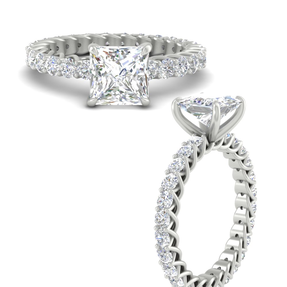 Princess Cut Diamond Luxury Engagement Ring with 14K White Gold White Diamond