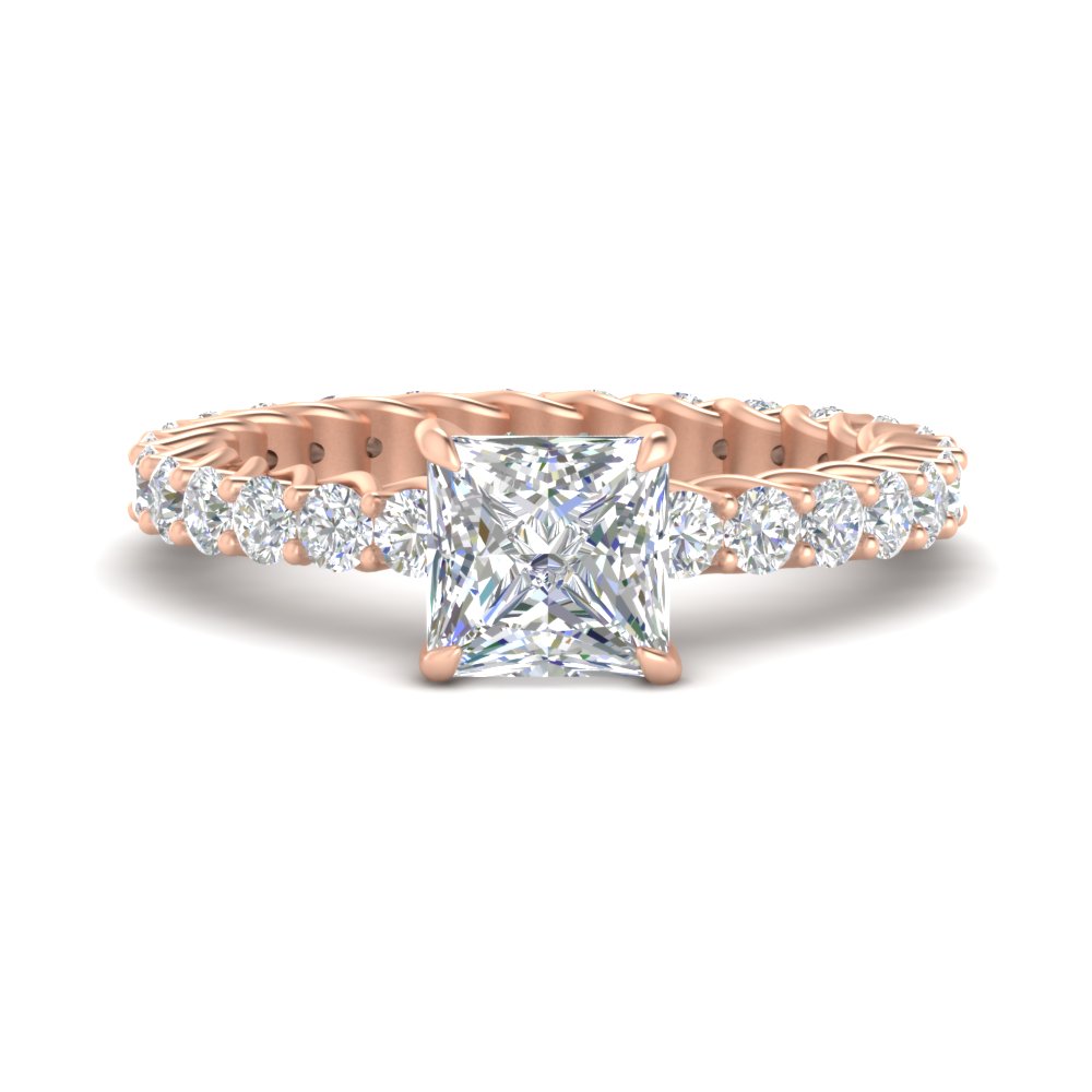Princess Diamond 3 Carat Wedding Ring with 14K Rose Gold White Diamond