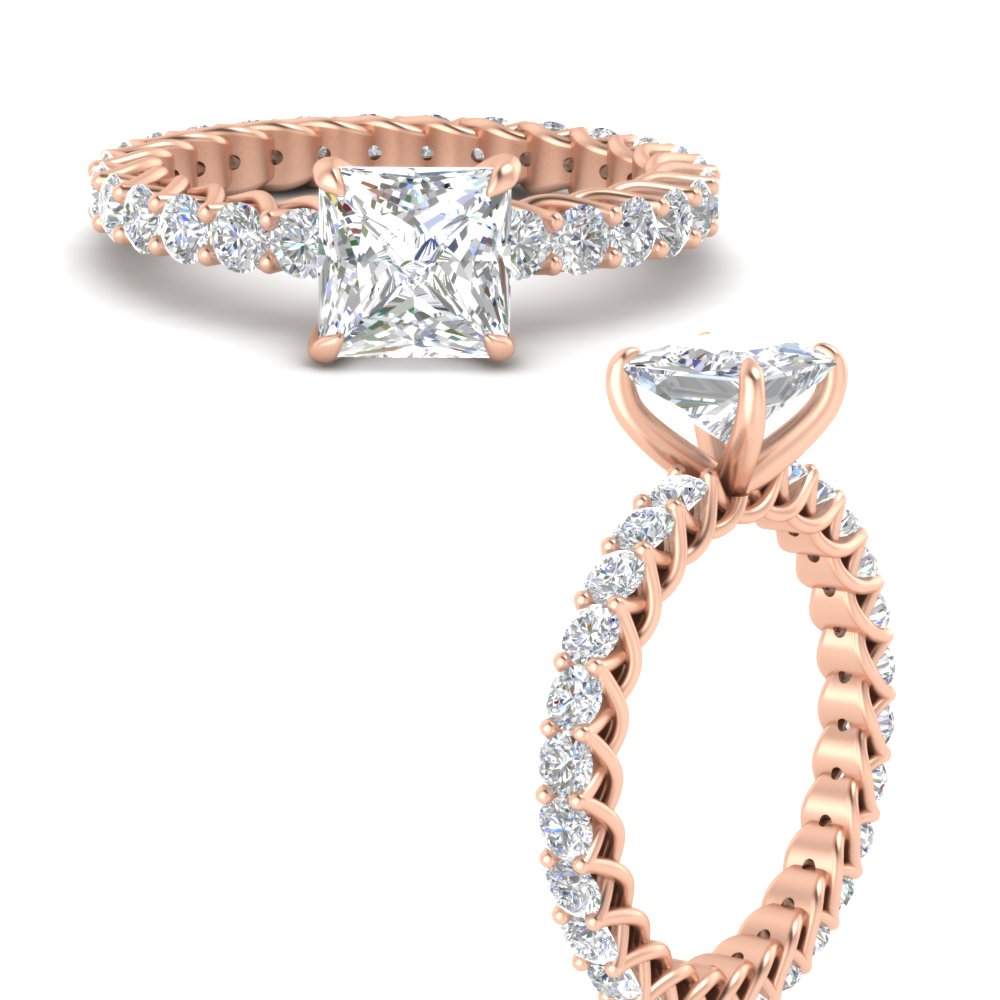 Princess Diamond 3 Carat Wedding Ring with 14K Rose Gold White Diamond