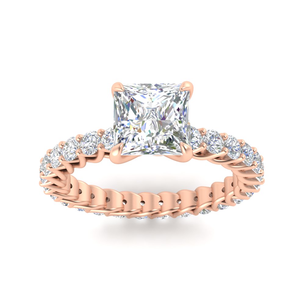 Princess Diamond 3 Carat Wedding Ring with 14K Rose Gold White Diamond