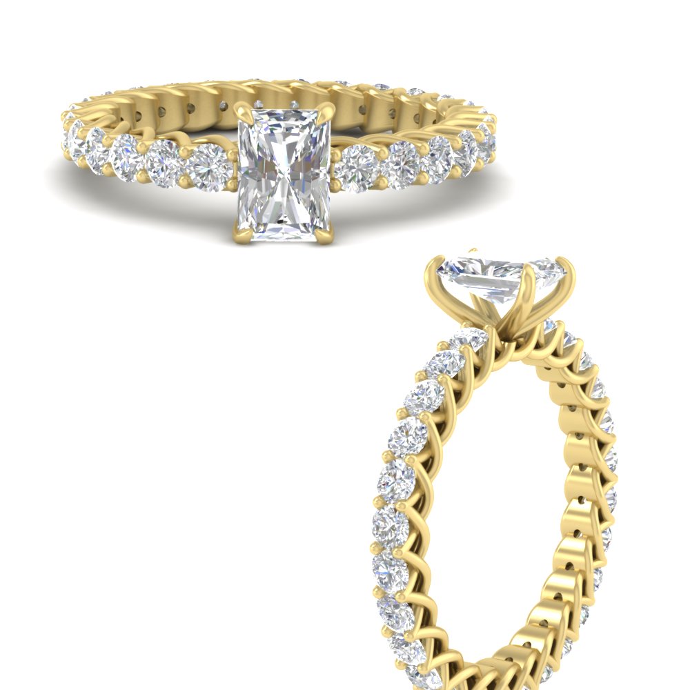 Radiant Cut Diamond Wavy Eternity ring with 14K Yellow Gold White Diamond