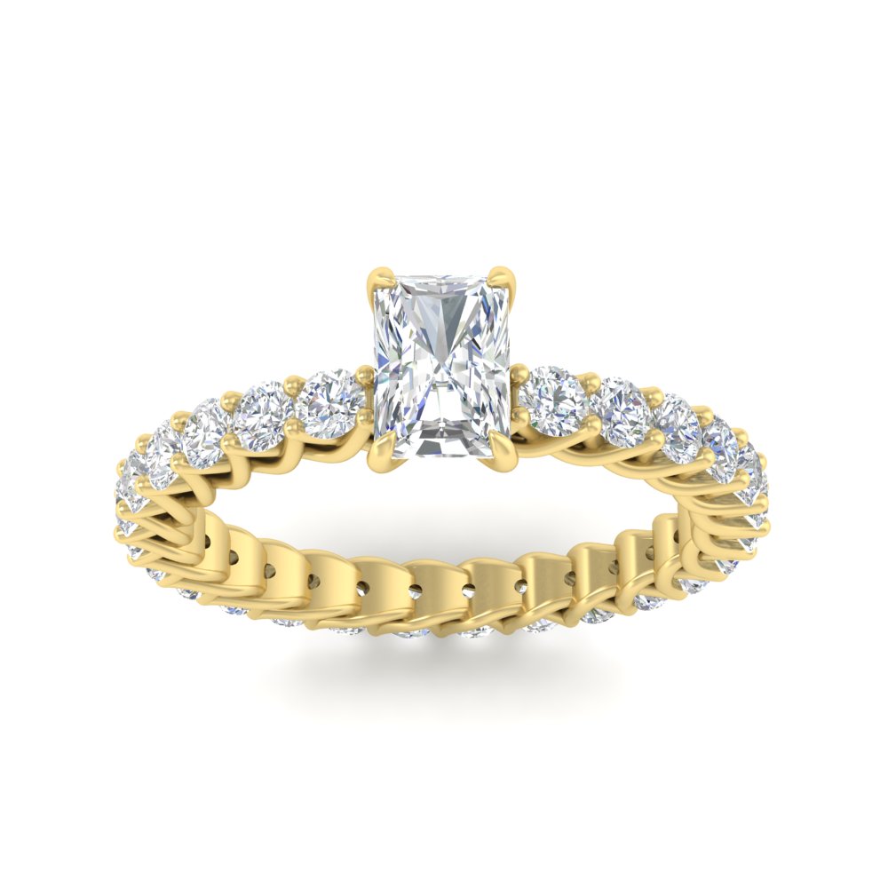 Radiant Cut Diamond Wavy Eternity ring with 14K Yellow Gold White Diamond