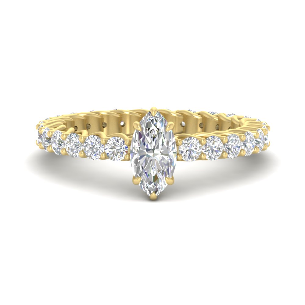 Sparkling Trellis Marquise Diamond Ring with 14K Yellow Gold White Diamond