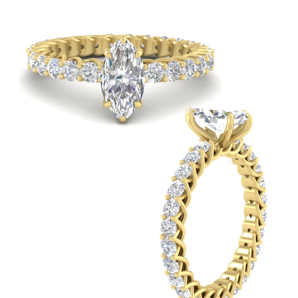 Sparkling Trellis Marquise Diamond Ring with 14K Yellow Gold White Diamond
